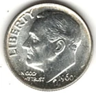 1960 ROOSEVELT DIME in BRILLIANT UNCIRCULATED CONDITION stk RD 7