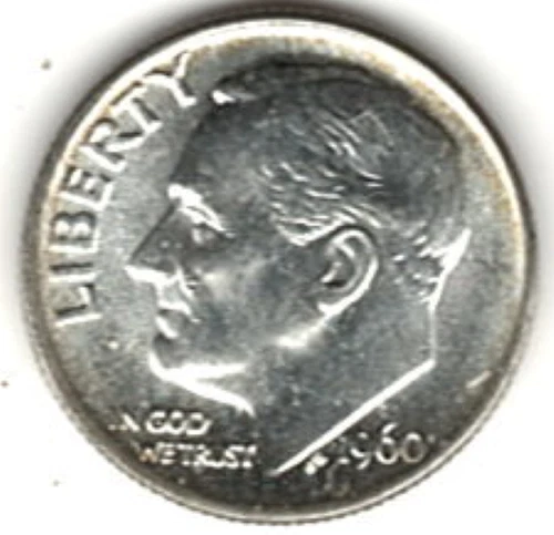 1960 ROOSEVELT DIME in BRILLIANT UNCIRCULATED CONDITION stk RD 7