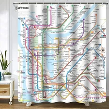 New York Subway Map Shower Curtain White Subway Map Shower Curtains for Bathr...