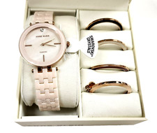 ANNE KLEIN ROSE GOLD,PINK MOP DIAL,CERAMIC,4 INTERCHANGABLE BEZEL BRACELET WATCH