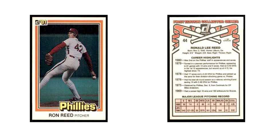 1981 Donruss Ron Reed Baseball Cards #44.0 - Image 3 of 3