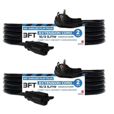 2 Pack 3 ft Flat Plug Extension Cord 3 Prong 45° Angled 16 AWG Black 13 Amp