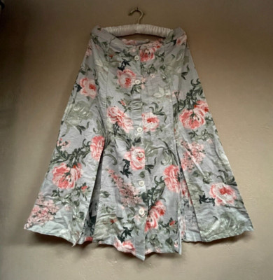 MANGO Casual Womens Grey & Pink Floral Print Buttons A-Line Midi Skirt Small New