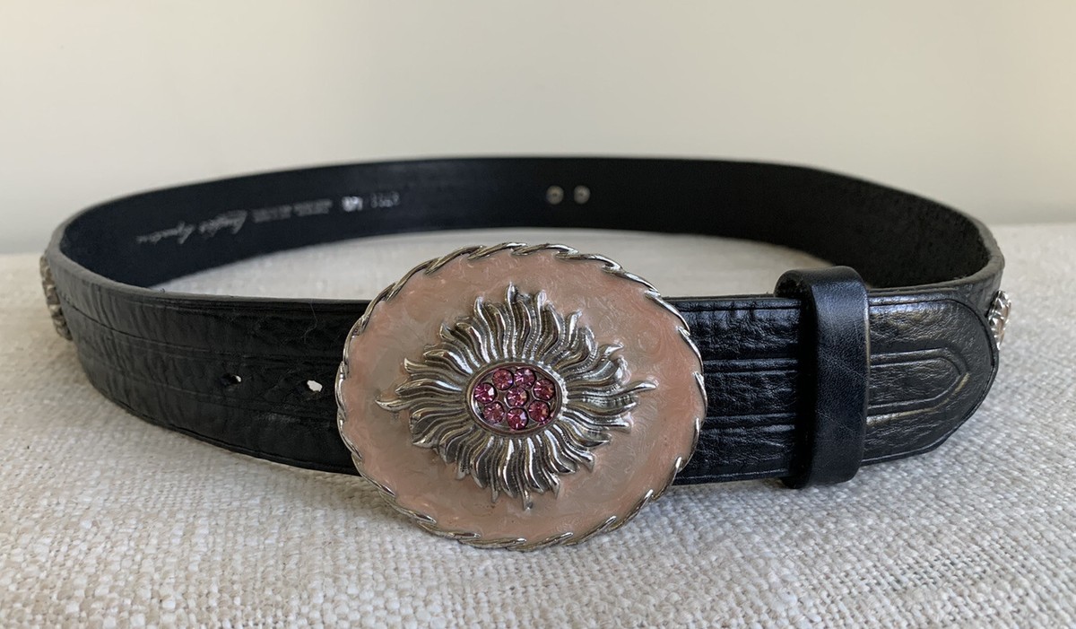 Landes Signature Italian Leather Black Western Concho Belt  display picture 2