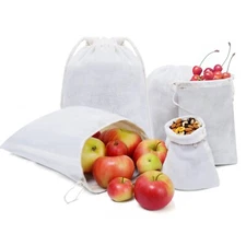Poly Cotton Double Drawstring Reusable Storage Natural Cotton Muslin Bags
