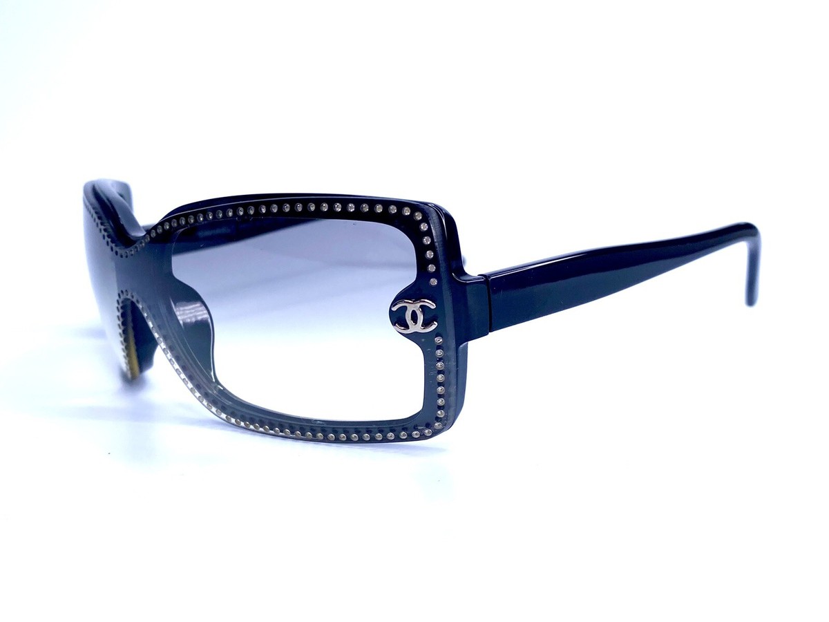 VTG Y2K CHANEL Black Crystal Sunglasses Made in Italy 5065-B