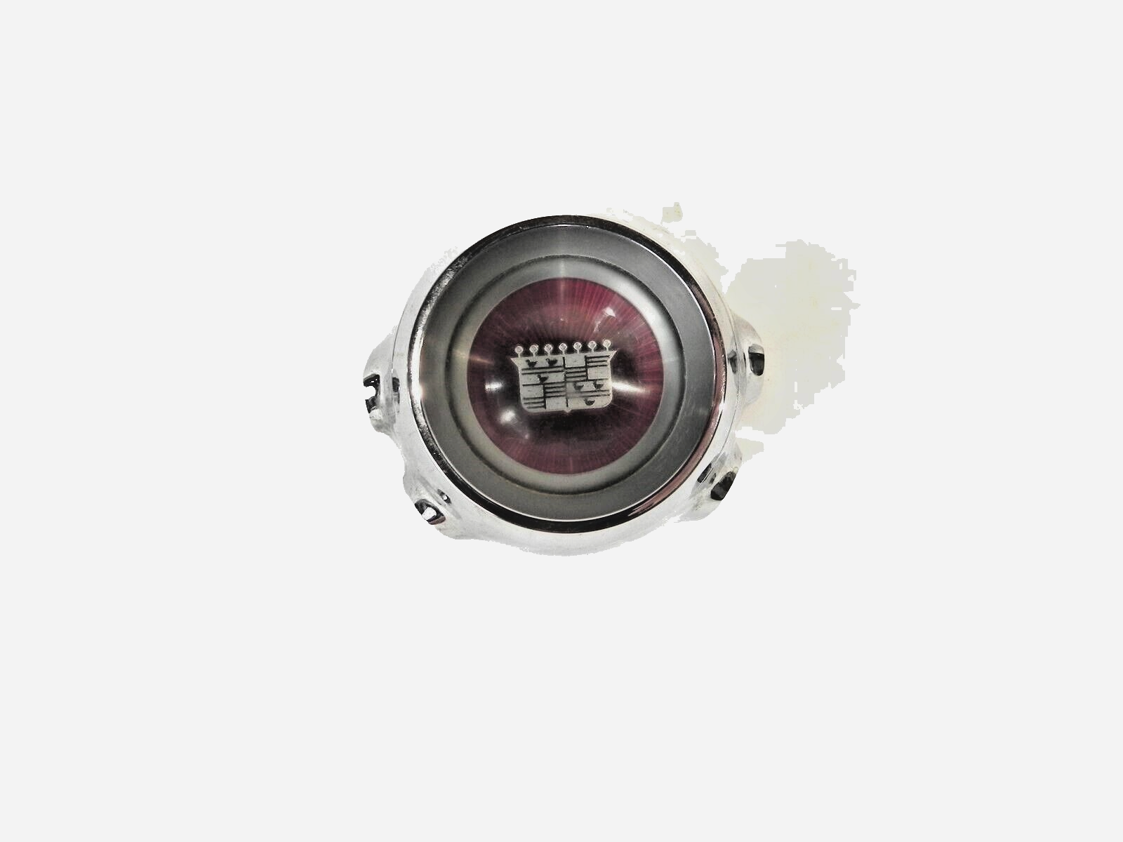 1961 CADILLAC STEERING WHEEL HORN BUTTON CENTER CAP RED WITH CHROME BASE MOUNT