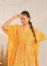Cotton Handmade Hand Floral Print Women Beach Wear Kaftan Casual Cotton Kaftan