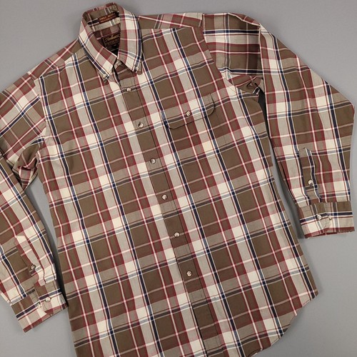 Vintage Andhurst Shirt Mens Medium Brown Plaid Single Pocket Button Up 70s 80s - Picture 2 of 12