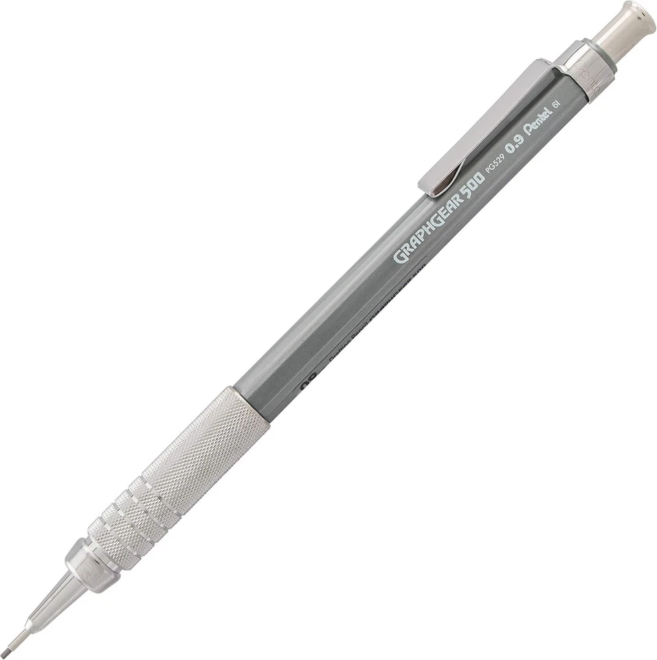 Lápiz de dibujo mecánico Pentel GraphGear 500, 0,9 mm, barril gris, paquete de 4 Foto 2 de 4