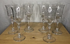 Set of 6 - Elegant Crystal HAND CUT Stemmed 8.25" Wine Glass / Goblet UNMARKED