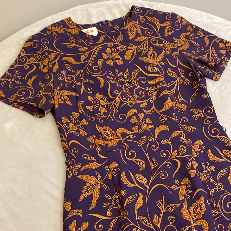 Talbots Womens Purple 100% SILK Shoulder Pad Short Sleeve Fit & Flare Dress Sz 8 - Image 3 of 4