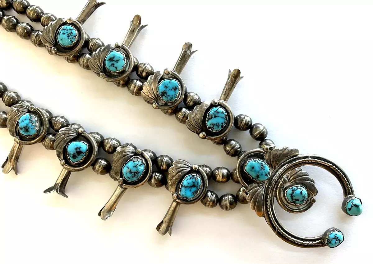 Sterling Silver Squash Blossom Necklace with Turquoise eBay