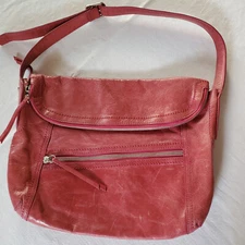 hobo International Shoulder Bag Leather Purse Mauve Fold Over Top Short Strap