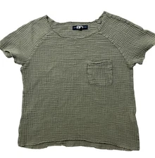 Rewash Top Womens Small Green Waffleknit Gauzy Cotton Short Sleeve Boho Grunge