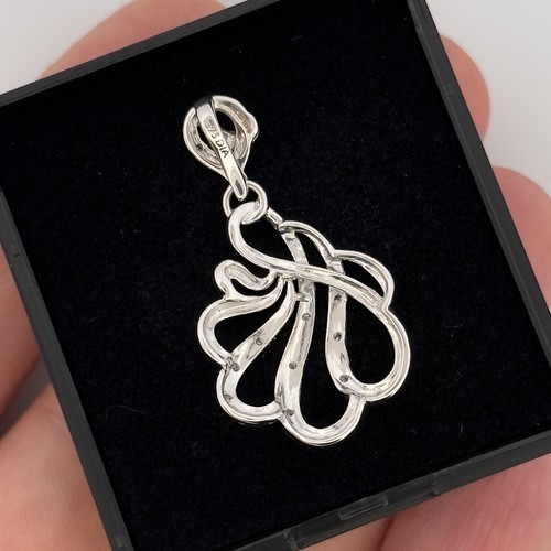 9ct White Gold 0.10ct Diamond Swirl Cluster Pendant - Picture 3 of 4