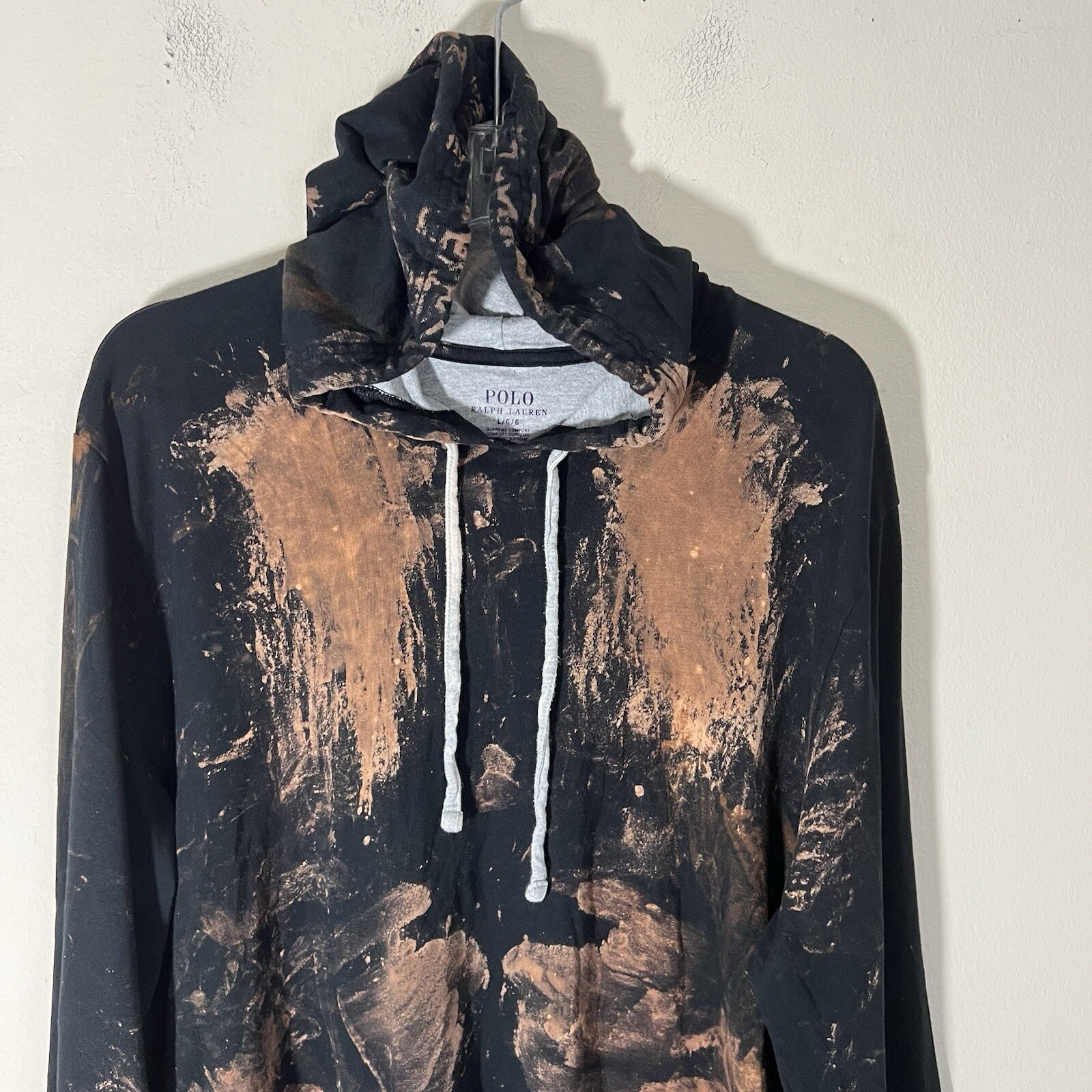 Felpa con cappuccio polo Ralph Lauren nera sbiancata tinta taglia L comfort pony rosso