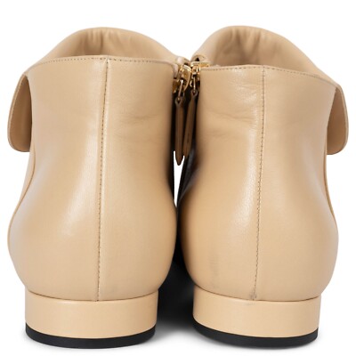 70523 auth CHANEL beige leather 19B LOGO Flat Ankle Boots Shoes 39