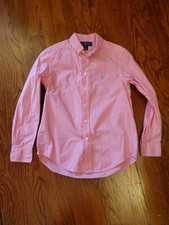 Ralph Lauren Boys Oxford Button Shirt Pink Gingham Logo Long Sleeve Size 10-12