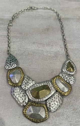 EUC Premier Designs Mosaic Chunky Hammered Two-Tone Collar Statement Necklace