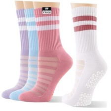 Pilates Socks for Women, 4 Pairs Yoga Crew Non Slip Grip Small Multicolor