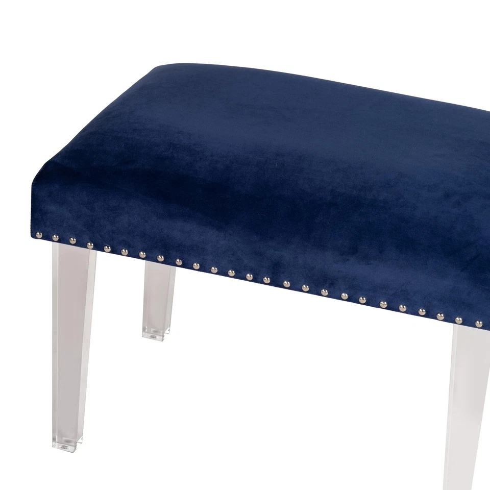 Скамья Whitecrest оттоманка с прозрачными акриловыми ножками 24 дюйма синий бархат - Изображение 2 из 4
