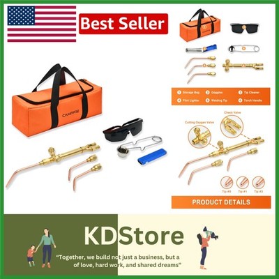 Light Duty Oxy Acetylene Torch Kit with V-Series Tips - Durable Brass & Goggles
