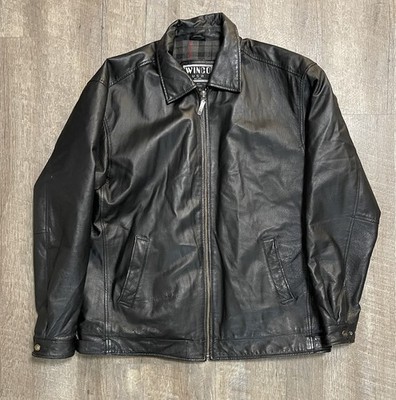 Vintage Winco USA Leather Jacket XLT Black Cafe Racer Flannel Lined X-Large Tall