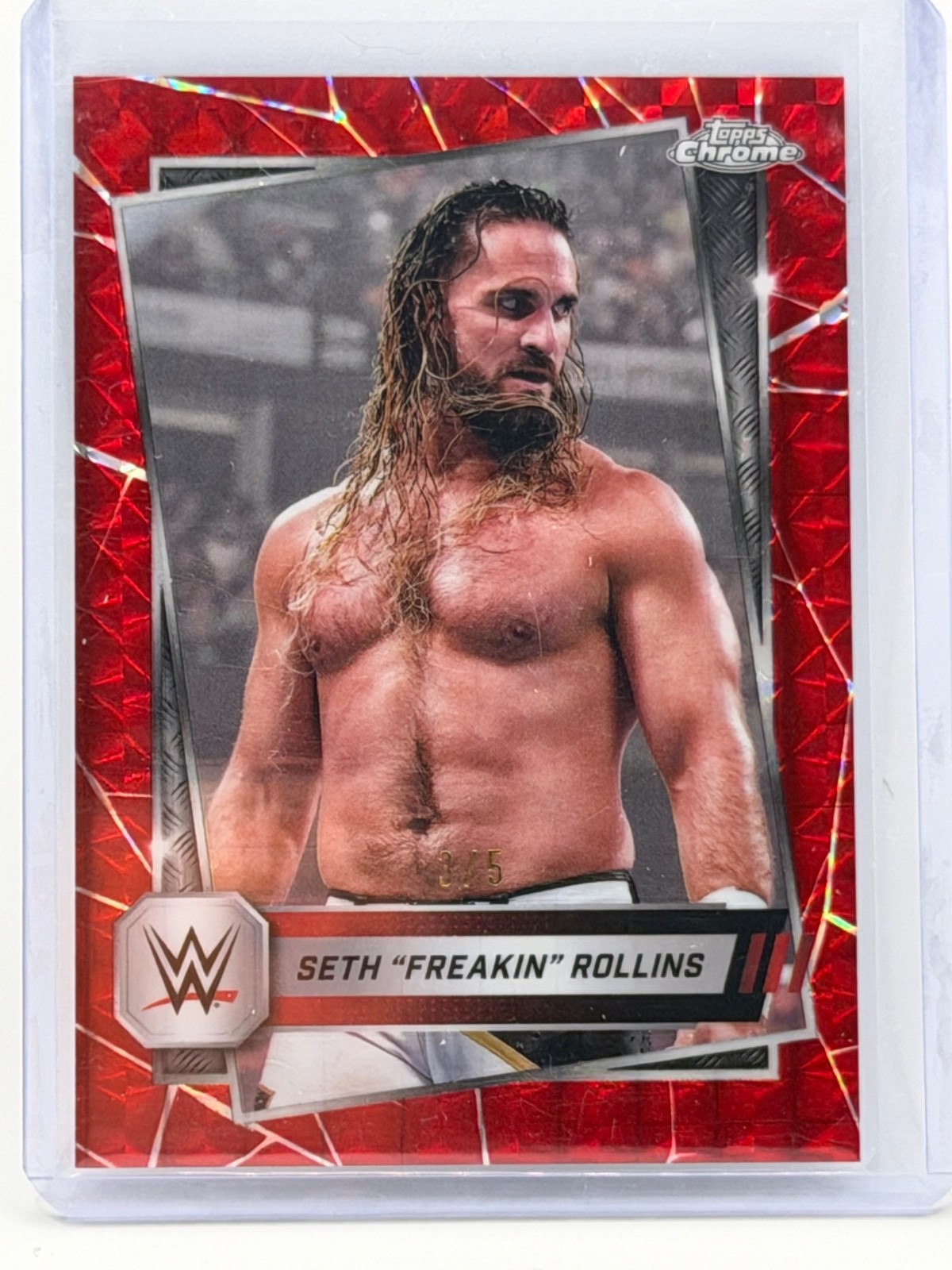 2025 WWE Topps Chrome Geometric Seth Rollins 3/5 Red Card