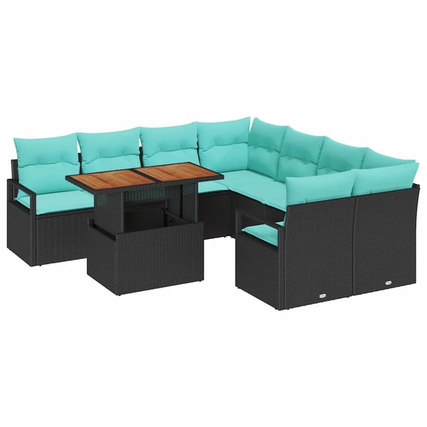 Garten Essgruppe Sitzgruppe 9-Teilig Mit Kissen Schwarz Teal-image