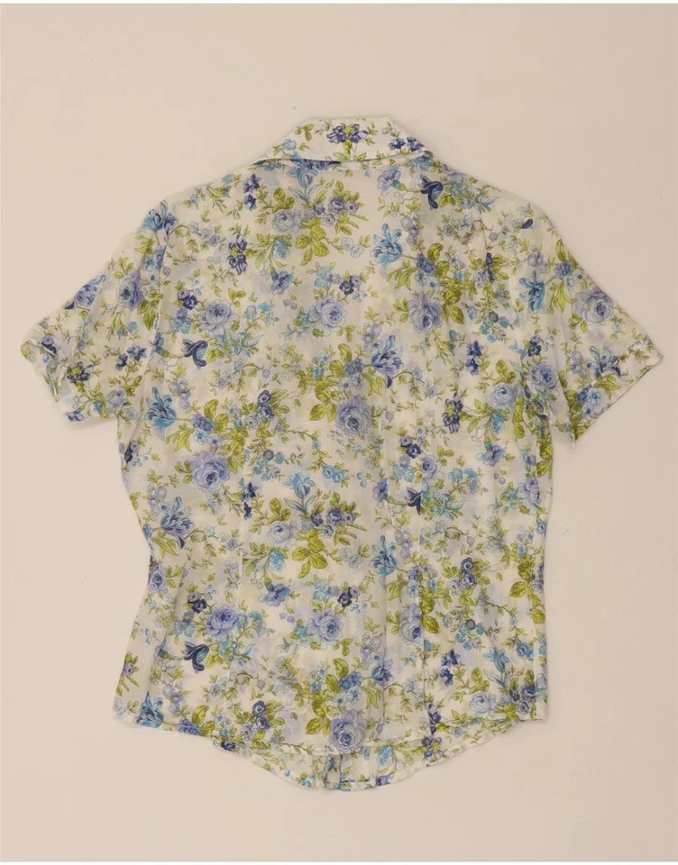 NARACAMICIE Womens Short Sleeve Shirt UK 12 Medium White Floral Cotton CE16 — 第 2/3 张图片