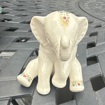 Lenox Ivory/Cream Porcelain Elephant Figurine with Jewel & Floral Accents