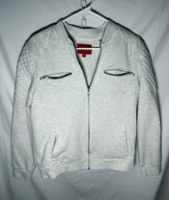 GUESS Women  s Gray Full Zip Quilted Hoodie w/ Pockets Logo Size S