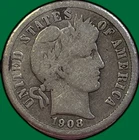 1908-O Barber Dime Very Good VG Coin #35706