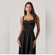 ASTR the Label Black Pleated Bustier Midi Slit Dress NEW