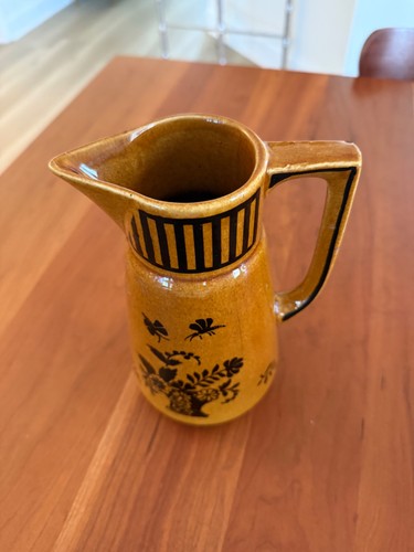 VTG German Pottery Pitcher 7 ¾" Mid Century Brown & Black Floral Urn Design - Picture 2 of 10