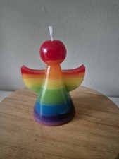 Kerze Engel 7,5cm hoch Regenbogenfarben Rainbow Pride Bunt  Handmade Schutzengel