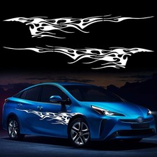 2Pcs 102.7'' Flame Graphics Car Body Side Sticker Flame Racing Sports- A-white