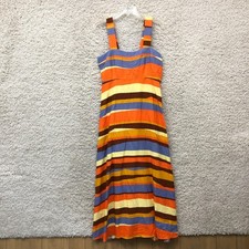 Vince Camuto Midi Dress Small Adult Orange Striped Square Neck Linen Tank Womens