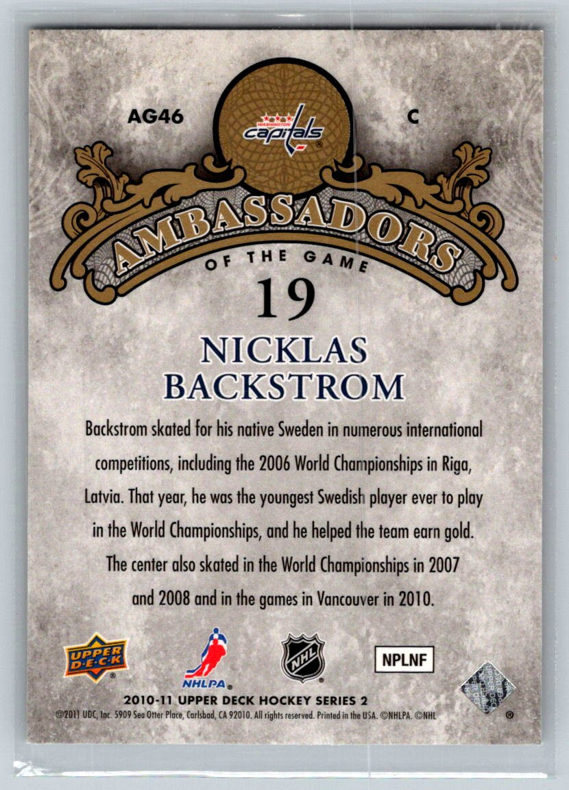 2010 U D #AG-46 Nicklas Backstrom Washington Capitals Ambassadors