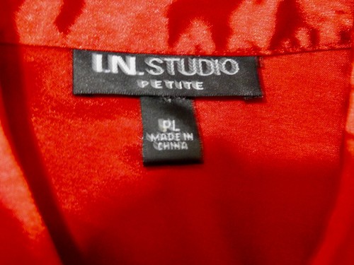 INSTUDIO SILKY SHINY RED LIQUID SATIN RHINESTONES BLOUSE SZ PL - Picture 6 of 6
