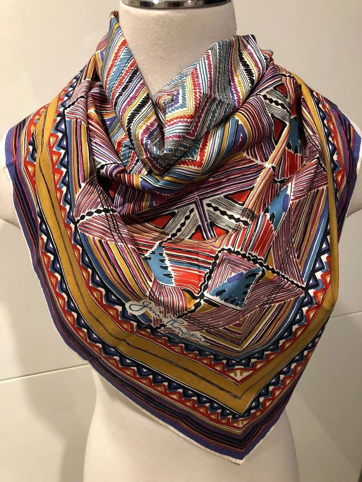 Bufanda con estampado multicolor 100 % algodón Jim Thompson 76 cm x 76 cm dobladillos enrollables Foto 3 de 4