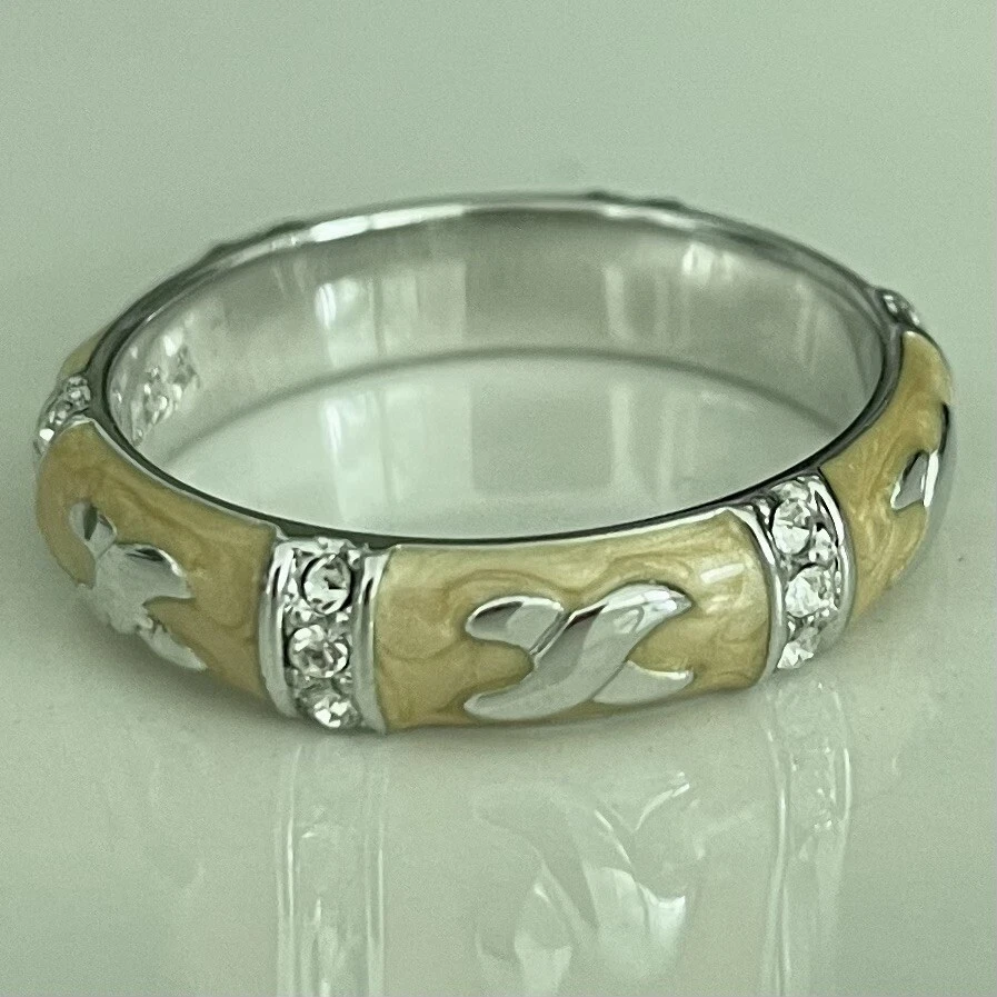 LGA Lauren G Adams Yellow Enamel Rhinestones Ring Size 9 - Image 2 of 3