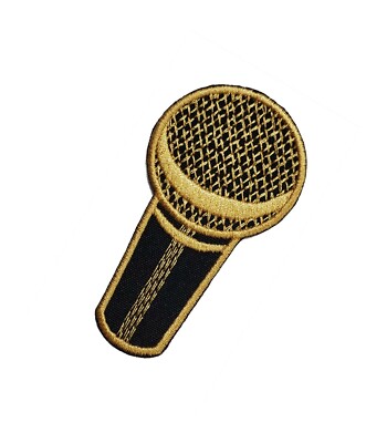 Microphone Embroidered Iron On Patch  3'' x 1.7'' Lead Singer Band Vocal Song Pop 