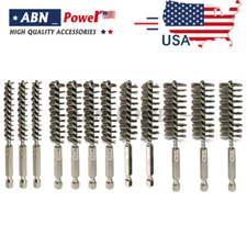 12PCS Stainless Steel Bore Brush Wire Brush 1/4" Shank for Power Drill Cleaning