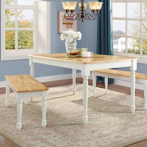 Dining Bench Solid Wood Farmhouse Modern Country Kitchen White Natural Color 48" - Picture 8 of 24