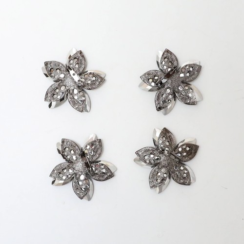 Set of 4 vintage brooches black gunmetal retro flower crystal curtain decor new - Picture 3 of 5