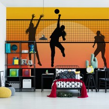TESSUTO NON TESSUTO FOTOMURALE carta da parati rotoli pallavolo SPORT tramonto 3272