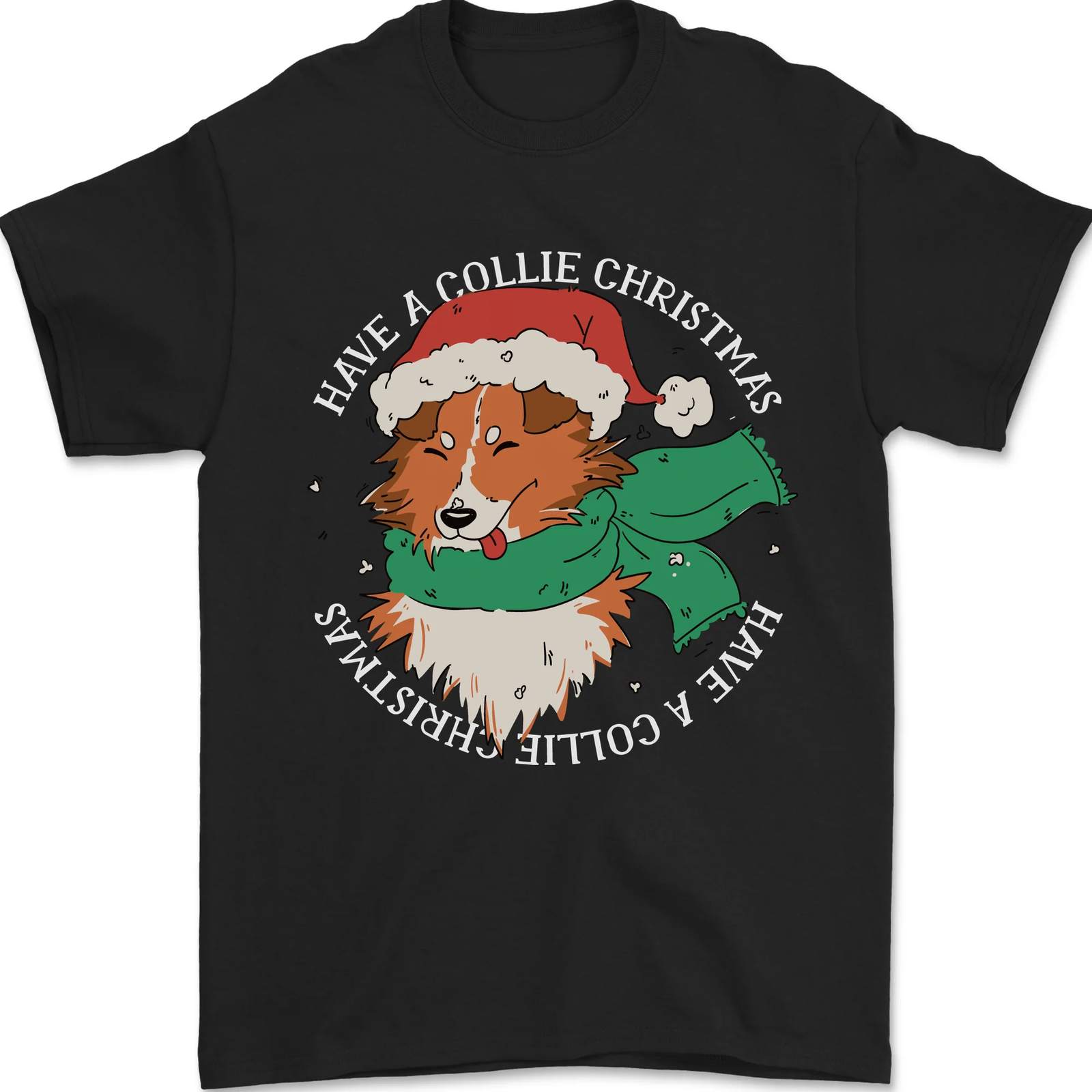 Rough Collie Dog Christmas Xmas Mens T-Shirt 100% Cotton