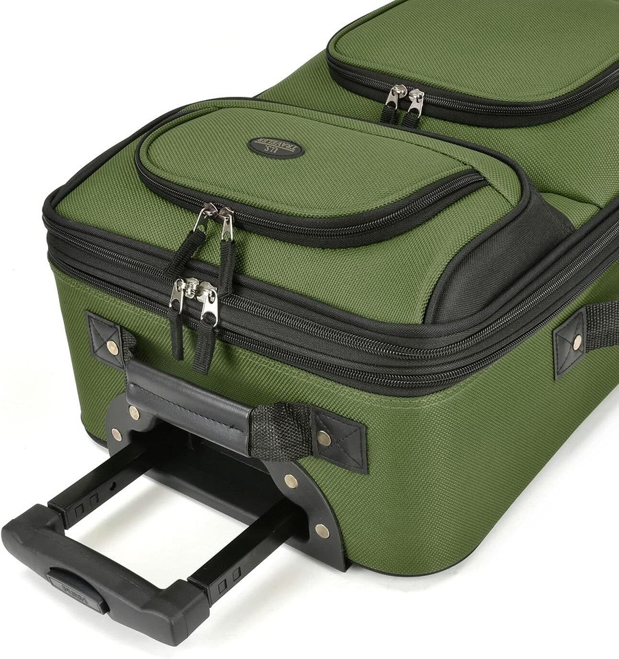 Green Rio Rugged Fabric Expandable Carryon Luggage Set 2 Wheel 13.5x7